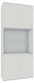 Geramöbel Modulschrank 1. + 2. OH Holztüren, abschließbar, 3. + 4. OH Regal, 5. + 6. OH Holztüren, abschließbar, 3 Dekor-Einlegeböden, 1000x425x2304, Weiß/Lichtgrau