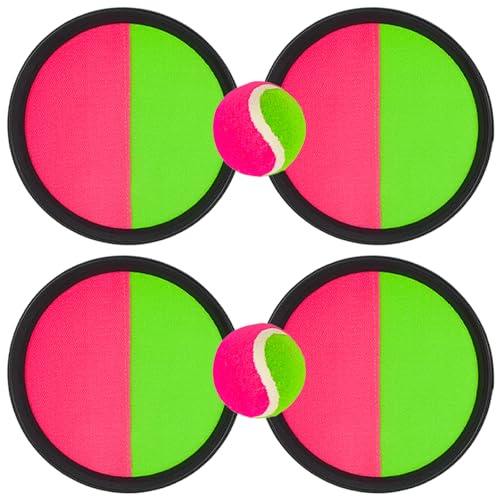 GAOUTO 2er-Pack Klettballspiel, 4 Paddel und 2 Bälle, Klettballspiel Catch Ball Set, Klettballspiel für Kinder, Ballspiele für Draußen Kinder für Wurf- und Fangspiel für Party, Innen und Außen