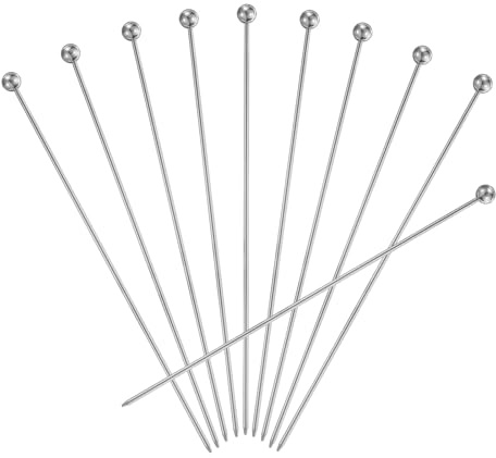 QUARKZMAN 20uds Inoxidable Acero Cóctel Dientes Palillos, 7,9 Pulgadas Metal Cóctel Púas Fruta Palos Reutilizables Largos Martini Picos Cóctel Brochetas, Plata Bola