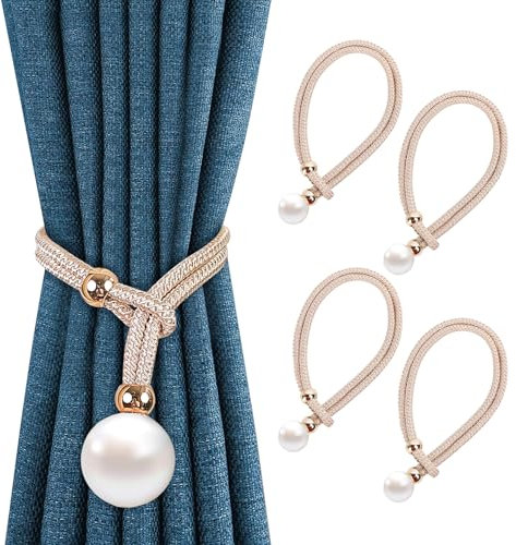 Confezione da 4 fermatenda per tende, in cotone, colore grigio, per tende, senza installazione, per la decorazione della finestra (beige scuro)