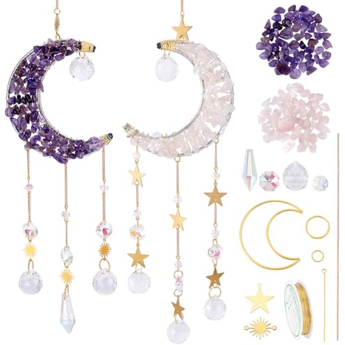 INFUNLY Set di 2 acchiappasole fai da te in cristallo a forma di luna, stile bohémien, da appendere alla finestra, con istruzioni (lingua italiana non garantita), kit di acchiappasole per la casa e il