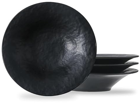 Biyread 8 Inch Elegant Porcelain Dinner Plates, Round Appetizer Plates, Perfect for Salad, Dessert, Pasta, Snacks,Fruit,Breakfast, Party, Dishwasher & Microwave Safe, Salad Plates Set of 4(Black)