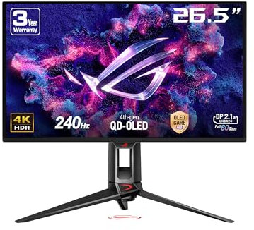 ASUS ROG Swift OLED PG27UCDM, Monitor da 26,5, 4K OLED (3840x2160), 0,03ms (GTG), 240Hz, DisplayPort 2,1, Tecnologia Anti-Flicker, Compatibile con G-SYNC, 99% DCI-P3, Nero