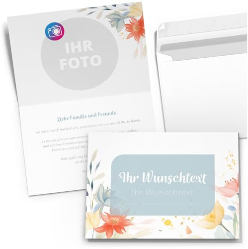 10 personalisierte Einladungskarten für Geburtstag Hochzeit Kommunion Konfirmation Jugendweihe Einladung Karten mit eigenem Text und Foto 12