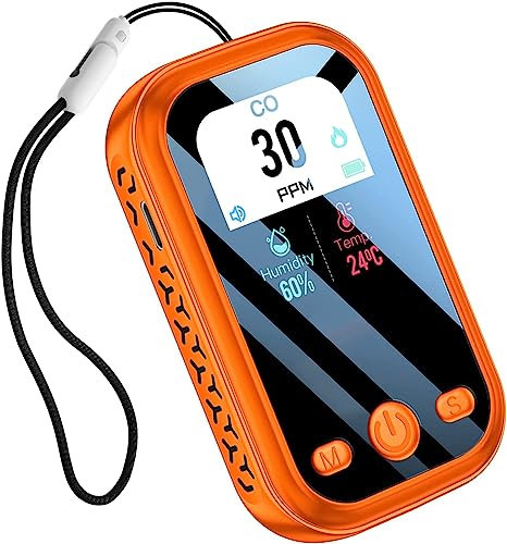 HAKINAKU Tragbarer CO-Melder Kohlenmonoxidmelder für Reise Camping Auto, Mobiler CO-Warner Warnmelder CO-Messgerät CO-Messer, mit Eingebauter Wiederaufladbarer Batterie, Orange, D6