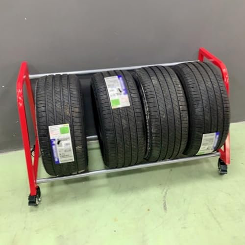 Reifenregal, verstellbarer Mehrreifen-Lagerhalter mit 4 Rädern, bodenstehender, rollender Reifenwagen, verstellbar, bewegliches universelles Radlagerregal, Winterreifen-Lagerständer for die Garagenlag