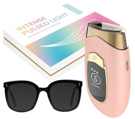 Lumisilk Luminia IPL-Haarentferner, permanente Haarreduzierung, weiche Haut, ohne Schmerzen, für Gesicht, Achseln, Beine und Bikinizone, komplettes Set mit Brille (rosa Haut)