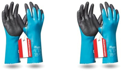 Gebol Grip Tech, lange Gummihandschuhe mit Chemikalienschutz, wasserfeste Nitrilhandschuhe zum Schutz vor Putzmittel, Säure, Fett & Öl, Arbeitshandschuhe mit sicherem Grip, Gr. L-XL (Gr. 9-10), Blau