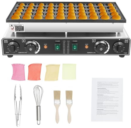 220V 50 Holes Nonstick Electric Dutch Pancake Maker 1700W Mini Pancake Maker Doughnut Maker Poffertjes Pan Adjustable Time & Temperature With Food Clip, Egg Beater, 2 Brushes, 4 Cleaning Cottons