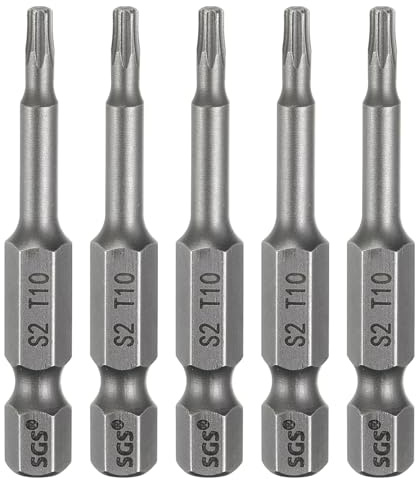 QUARKZMAN 5Pz T10 Punte Cacciaviti Torx 2 (50mm) L Set Precisione | Gambo Esagonale 1/4, Magnetiche, Senza Foro, Antimanomissione, a Stella a 6 Punte, in Acciaio S2, per Uso Industriale
