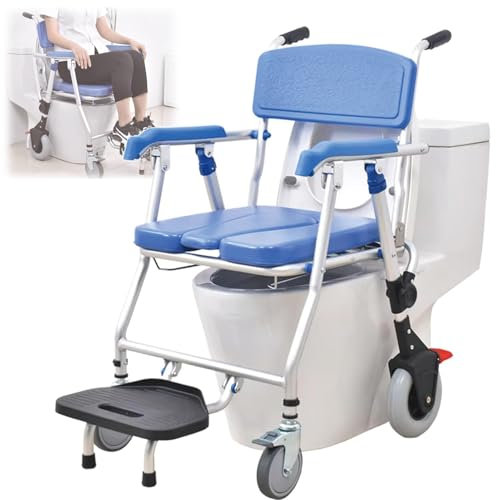 SULQING Bedside Commode Chair, Shower Chair with Wheels, Shower Wheelchair for Inside Shower, Rolling Shower Chair, Toilet Chair for Elderly, Patient, Disabled,150 Kg Weight Capacity