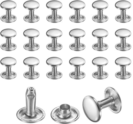 sourcing map 50 Sets Leather Rivets, 9mm Double Cap Rivets, 10mm Height Tubular Metal Studs for Leather Craft Repair and Decoration DIY Clothes, Shoes, Bags, Belts, Silver