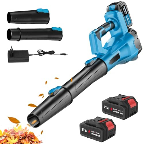 Akku-Laubbläser 21V, Kabellos, Laubbläser mit 2 × 3,0 Ah Akku und Ladegerät, 130 MPH, 6 Geschwindigkeitsmodi, elektrisches Gebläse mit Verlängerungsrohr für die Terrasse, Laub, Schnee