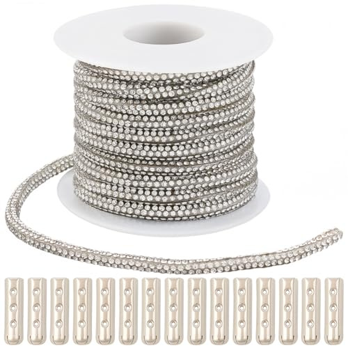 SOFPLATE 1 rouleau de Lacets de Chaussures en Strass de 3.5 m Lacets Argentés en Vrac Brillants et Scintillants avec 20 embouts Métalliques Cordes Scintillantes pour Baskets Loisirs Créatifs Pantalons