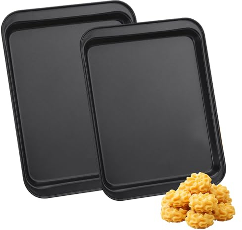 LUPATDY 2er Backblech Set, Karbonstahl Backblech mit Antihaftbeschichtung, Rechteckige Backform 2,5 cm Tiefe, Kuchenblech Backofenblech für Backen, Braten, Servieren
