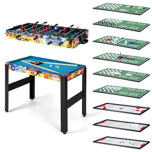 COSTWAY 12 in 1 Spieltisch, Multifunktionstisch mit Tischfußball, Airhockey, Billard, Tischtennis, Schach, Bowling, Shuffleboard, Kombi-Tisch Tischkicker für Zuhause, Büro, Bar