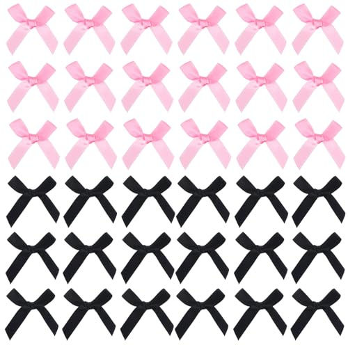 Mini Satinband Schleifen, 50 Stück Schwarz und Pink Ribbon Geschenkschleife Satinband Schwarz Schleife 4x4 cm Kleine Schleifen für DIY Basteln, Geschenk, Nähen, Hochzeit Deko, Halloween