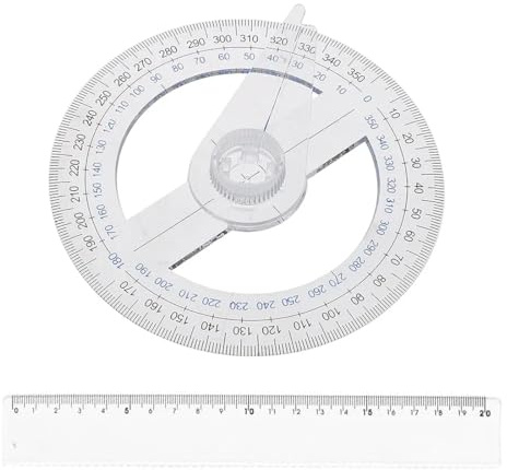 Set Goniometro a Cerchio Intero 360° con Righello, Strumento di Precisione per Geometria e Disegno, Kit Educativo per Scuola e Ufficio, Design Compatto e Trasparente
