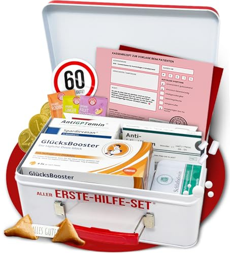 Lustiges Aller-Erste-Hilfe Geschenkset – Humorvolle Geschenkbox zum Geburtstag mit leckerem Gute-Laune Inhalt – Geschenkidee für Freunde & Familie (60. Geburtstag)