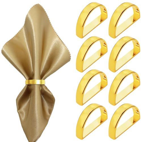 Lvjkes 8 Stück Serviettenringe, Blattform Serviettenringe Gold, Metall Servietten Ringe, für Hochzeitsbankett Jahrestag Party Geburtstag Festival Taufe Tischdekoration (Gold-Halbkreis)