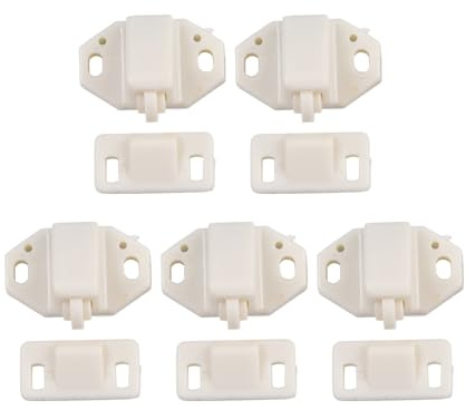 Homeponnew Lot de 5 loquets de porte en plastique ABS avec gâche à ressort pour meubles, armoires, portes de placard, blanc