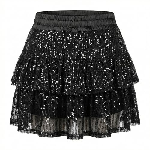 Zidoley Jupe à Paillettes pour Femme - Jupe à Paillettes Taille Haute Extensible idéale pour Les fêtes, Les soirées et Le Carnaval (FR/ES, Alpha/Lettres, S, Taille Normale, Taille Normale, Black)