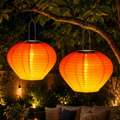 Wxeadu 2 Stück Solar Lampions Außen Wetterfest, 30CM Lampions Außen Wetterfest Solar, Orange Solarlampions für Außen Wetterfest, LED-Lampions OutdoorSolar, SolarLampions Outdoor für Garten und Hof
