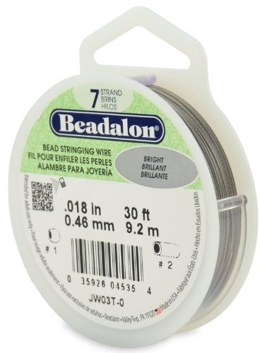 Beadalon JW03T-0 Bead Stringing Wire 7-Strand 0.018 (0.46 mm) 30 ft (9.1 m) Bright, Silver, 0,024 (0,61 mm)