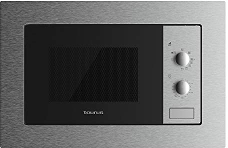 Taurus MO20IXM - Microonde da incasso, capacità 20L, 800W, grill 1000W, 5 livelli di potenza, 3 combinazioni grill + cottura, funzione scongelamento, timer fino a 35 min, acciaio inox