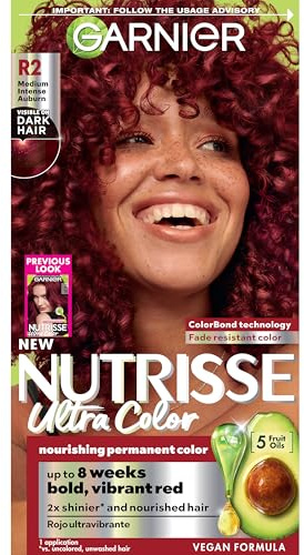 Garnier Nutrisse Ultra Color Hair Color, Permanent Hair Dye for Up to 8 Weeks of Bold, Vibrant, Fade-Resistant Results, Vegan & Cruelty-Free, R2 Medium Intense Auburn (Goji Berry), 1 Count