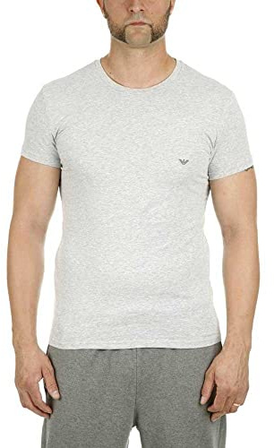 Emporio Armani herr basic stretch bomull t-shirt med crew neck pyjamasöverdel, Grå melange, XL