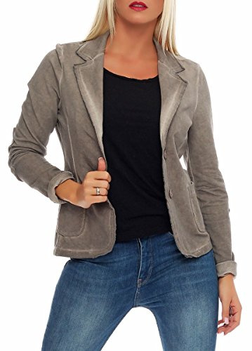 Malito Damkavaj i tvättad stil | kavaj i baslook | Kort jacka med knappar | jacka – jacka – Blouson 1652, Fango, S