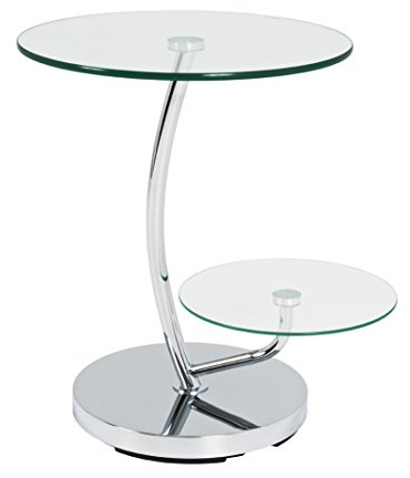 HAKU runder Beistelltisch mit Glasplatte Chrom Metall Couchtisch mit Sicherheitsglas - Maße: H 55 x Ø 52 cm Style: Modern