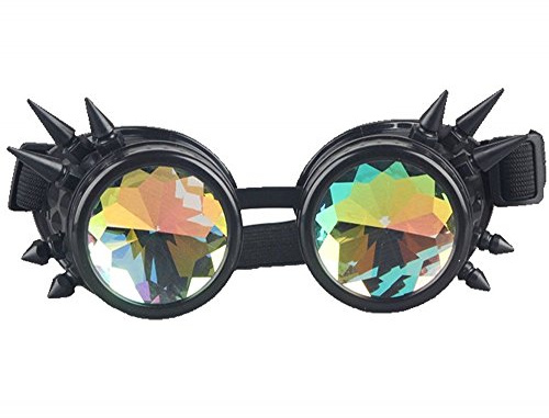 shoperama Steampunk Goggles mit und ohne Spikes und Prisma Kaleidoskop Brille Burning Man Dornen