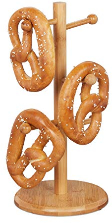 Relaxdays Expositor Brezel y Donuts de 6 Brazos, Colgador Tazas, Secador Pasta, Bambú, 35 x 17,5 cm, Marrón
