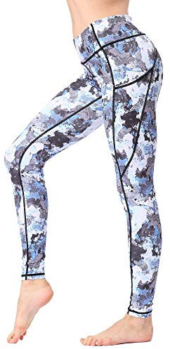FLYILY Tryckta yogabyxor dam hög midja gym sport leggings magkontroll löpning träning kompression tights stretchmönstrade leggings, 1-kamouflage, L