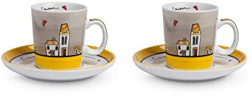 Egan Set 2 Tazze Caffé con piattini Le Casette Giallo
