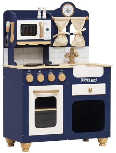 Le Toy Van - TV325 - Spielzeug-Küchen-Lernspiel für Kinder ab 3 Jahren, Montessori, ökologisches Holzspielzeug, mit Küchenutensilien, Backofen und Mikrowelle, komplette Küche Oxford