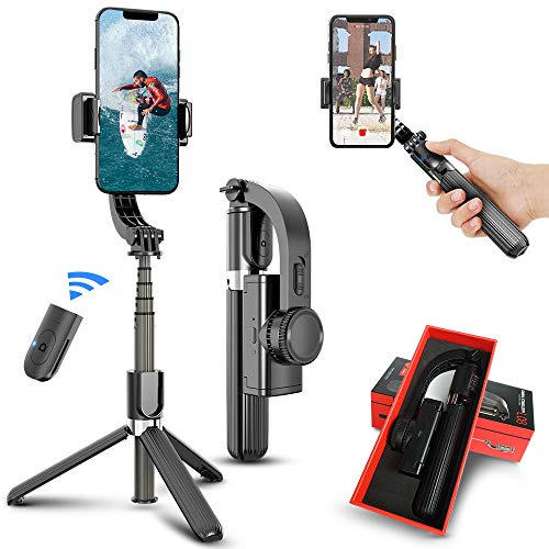 Perche à selfie pour téléphone - Anti-secousses - Extensible - Bluetooth - Support pour téléphone portable - Avec stabilisateur de cardan - Télécommande amovible - Rotation à 360° - Pour iPhone