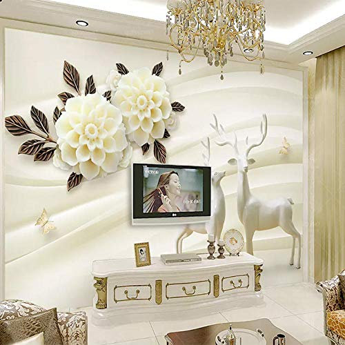 ZHEN WALLPAPER Papier Peint Photo personnalisé en Ligne en Relief Elk Fleur Hortensia 3D Mural Salon Salle Tissu imperméable décoration de l'eau intérieur * 350cmx256cm (137.8x100,8 Pouces)