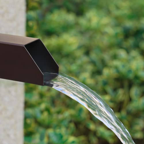 PONDO Quadratischer Wasserbrunnenauslauf, 5,1 cm, 316 Edelstahl, Spillway mit Bausprühblech, für Pools, Teiche, Wasserwände, Springbrunnen (braun), Gesamtlänge 25,4 cm