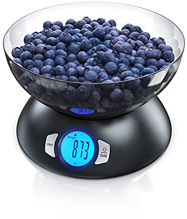 Arendo - Küchenwaage digital mit großer Schale - 5000 g - LCD Display – Tara Zuwiegefunktion – Auflösung ±1 g - Batterien inklusive - Auto Off – DMS Sensor – Touchbutton