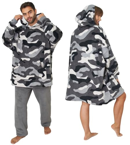 Dreamscene Camo Oversized Hoodie Blanket Ultra Soft Plush Sherpa Fleece Wearable Warm Hooded Throw Cosy Giant Sweatshirt