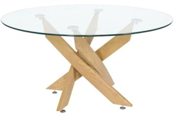 Home Heavenly® - Mesa Centro Redonda de Cristal Dan, de 80 cm diámetro x 40 cm Altura. 4 Patas entrecruzadas. (Madera)