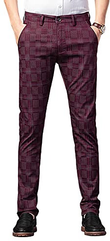 Yukirtiq Chino Pantalon pour Homme Classique Chino Pantalon Extensible Pantalon de Jogging Été À Carreaux Slim