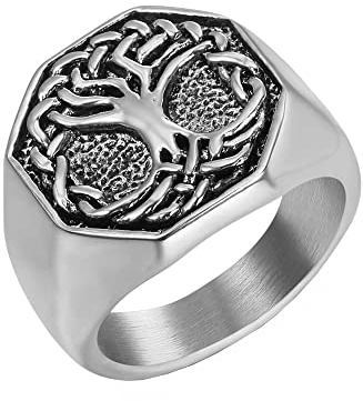 PAMTIER Damen Herren Personalisierter Edelstahl Der Baum des Lebens Ring für Feiertagspartys im Freien Silber Größe 57 (18.1)