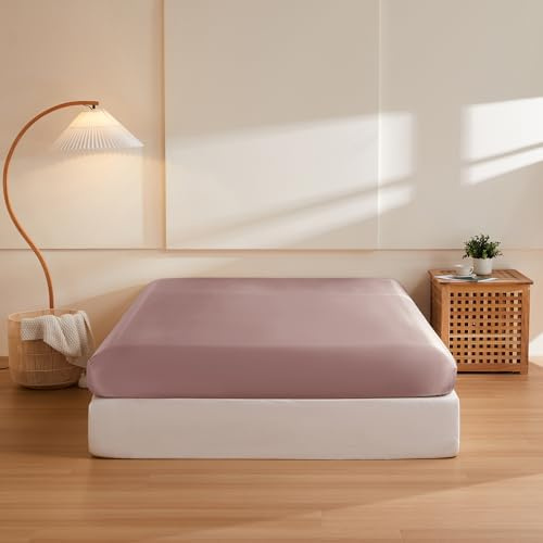 THXSILK Silk Fitted Sheet with Deep Pocket for Hair and Skin, 6A+ Top Grade 100% Pure Mulberry Silk Bottom Breathable Cooling Soft Lightweight Bed Bedding 1 Fitted Sheet Only, Purple, Queen