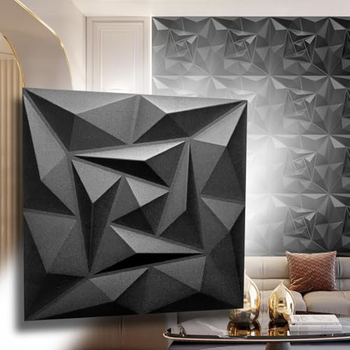 Eurodeco 3D Wandpaneele - 3D Wandverkleidung Paneele - Dekoren Deckenpaneele - Wanddeko Platten - Wandtattoos aus Polystyrol XPS Styropor - 50 x 50 cm, 3 mm Stärke, Schwarz Quarz, 8 Stück (2m²)
