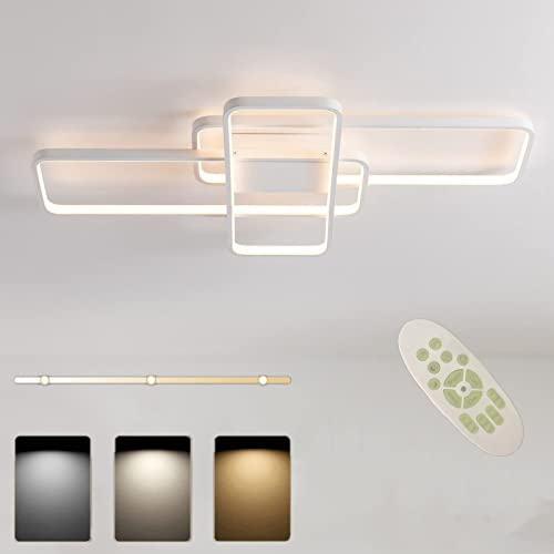 Deevin Moderna Lámpara LED De Techo Para Salón Regulable Pantalla De Acrílico Lámpara De Techo De Diseño Lámpara De Comedor Con Mando A Distancia,Lámpara Colgante Cocina (80 * 45 * 9cm, White)