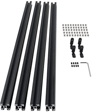 CNCMANS Perfil de aluminio 2020 de 600 mm, 4 unidades, tipo T negro, estándar europeo, perfil lineal anodizado con tuerca en T y conector en ángulo L para máquinas CNC
